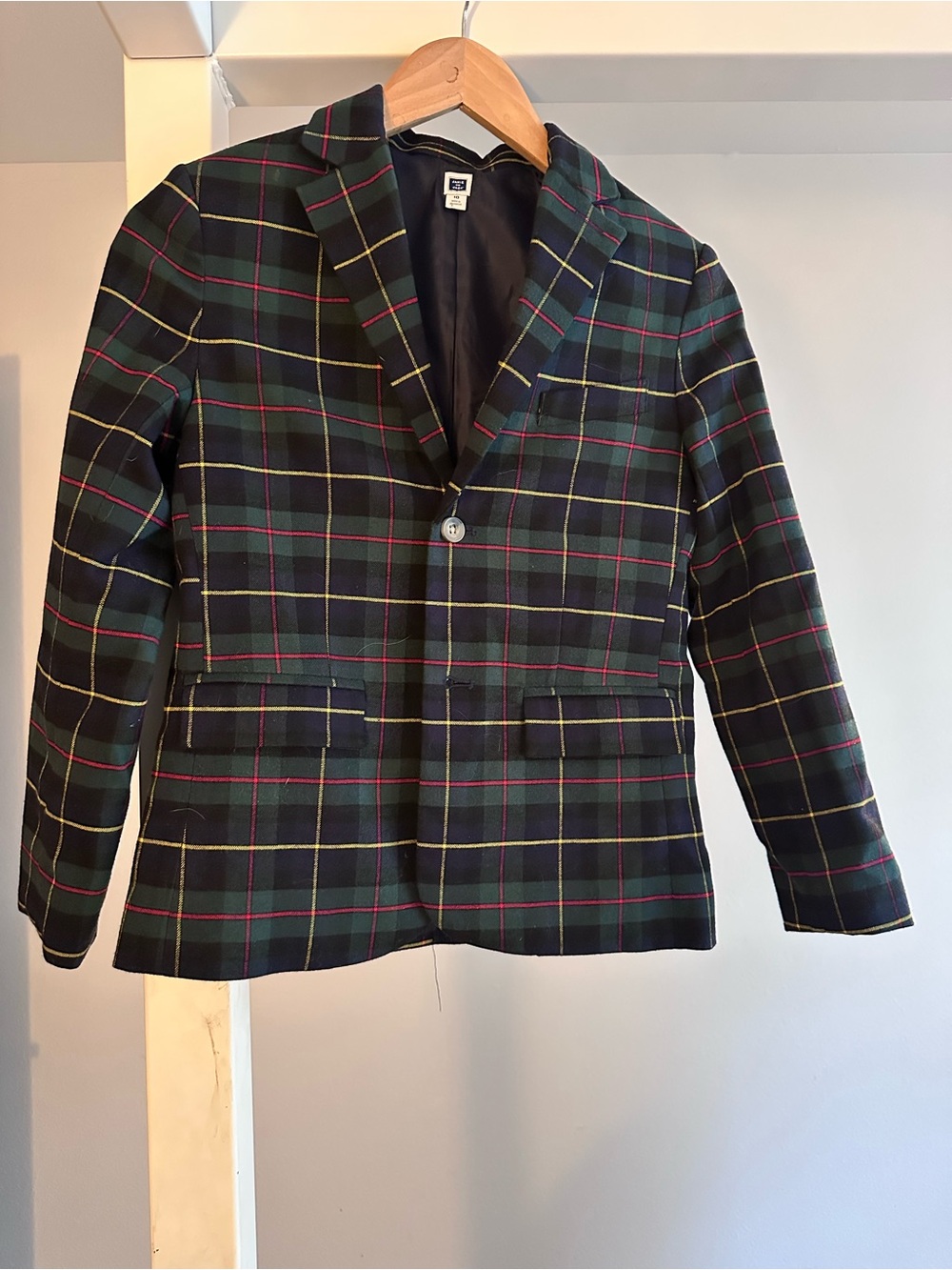 Janie and Jack Dark Green Plaid Single-Breasted Blazer